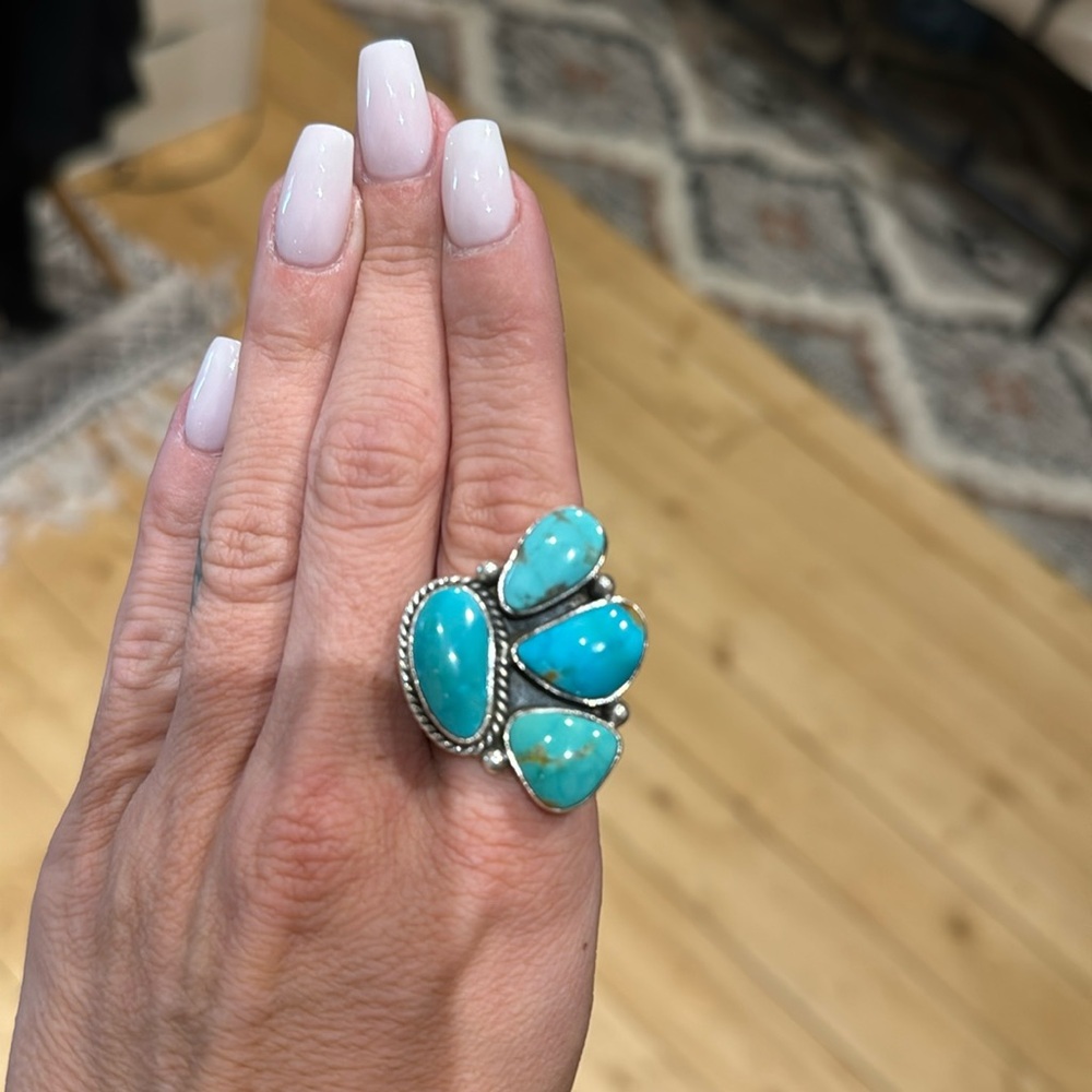 Authentic turquoise cluster ring